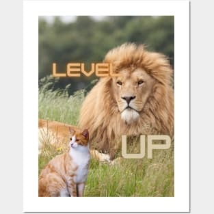 Level up - cat and lion Posters and Art